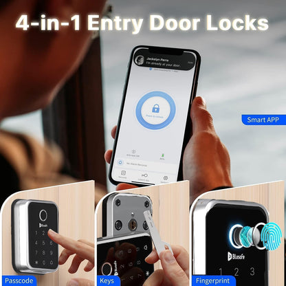 Blusafe Cloud Satin Nickel - Keyless Finger Print Smart Door Lock, Touch Keypad, Pin Code Access Lock, Internal Thumbturn Operation