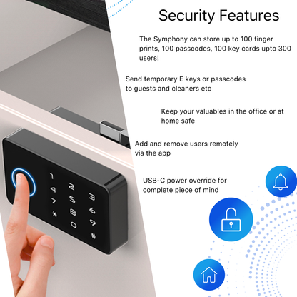 Blusafe Symphony 黑色 - 智慧櫥櫃鎖 RFID 卡 NFC 隱藏梳妝台抽屜鎖 - 帶藍牙 APP 的櫥櫃門鎖，適用於兒童安全廚房餐具室家具黑色