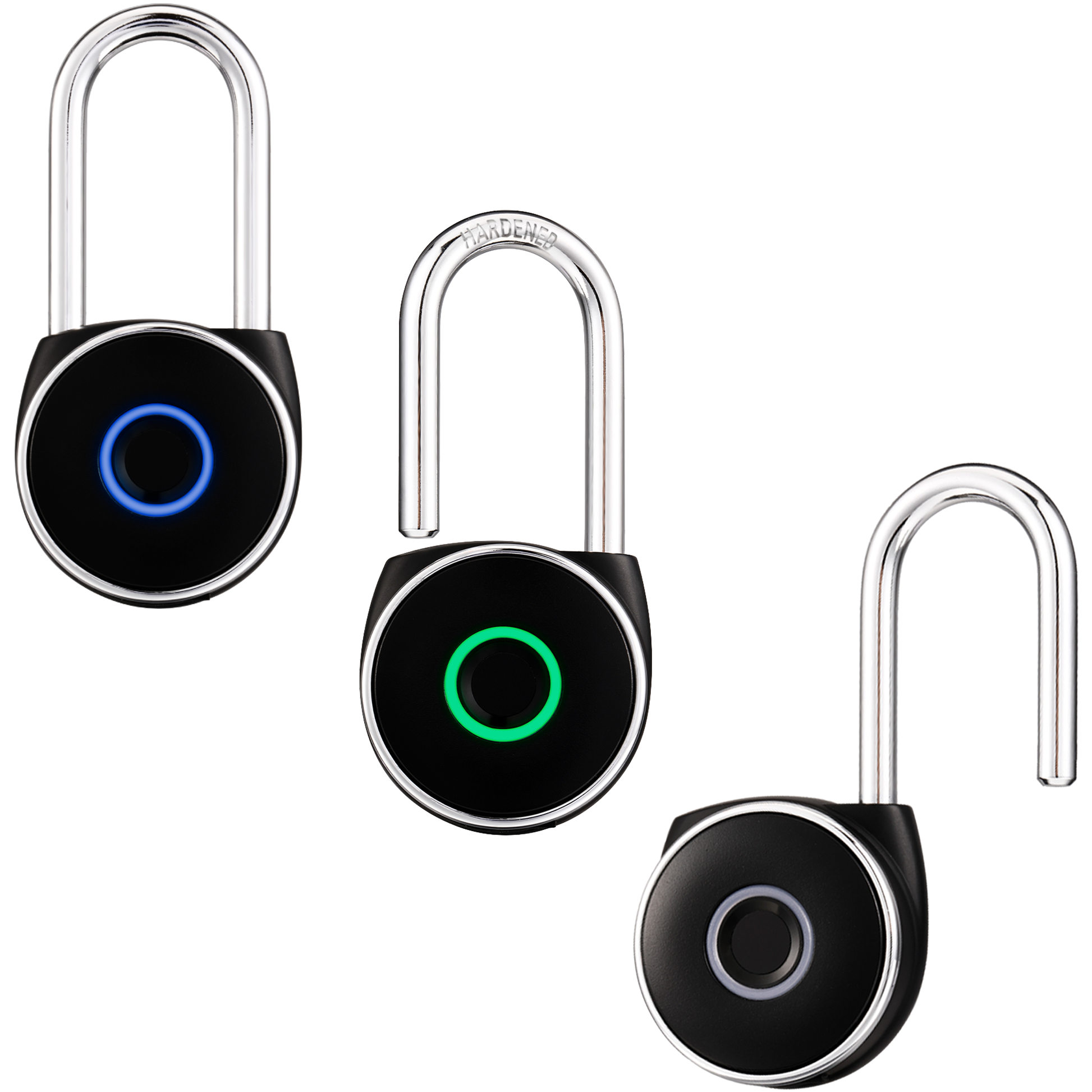 Blusafe Mirage Padlocks Black Long Shackle - Blusafe Fingerprint Padlock, Smart Fingerprint Padlock, Anti-Theft, IP66, 20 Fingerprints, Black/Chrome, Long/Short Shackle, Gyms, Gardens, Schools, Bikes, Gates (Long, Black)