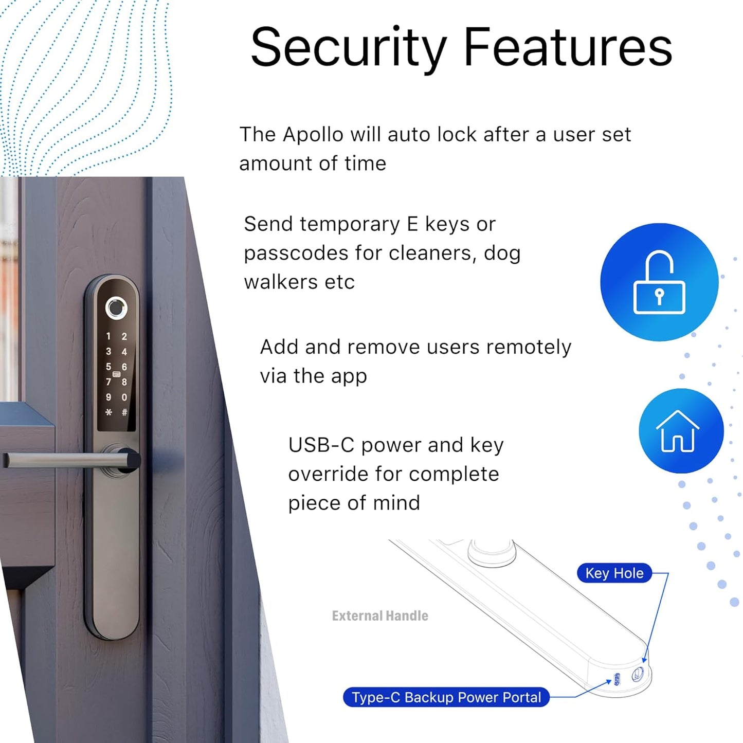 Blusafe Apollo Black - Keyless Door Handle for Home Security, Finger Print, Key Card, Keypad, App Control, Remote Lock/Unlock