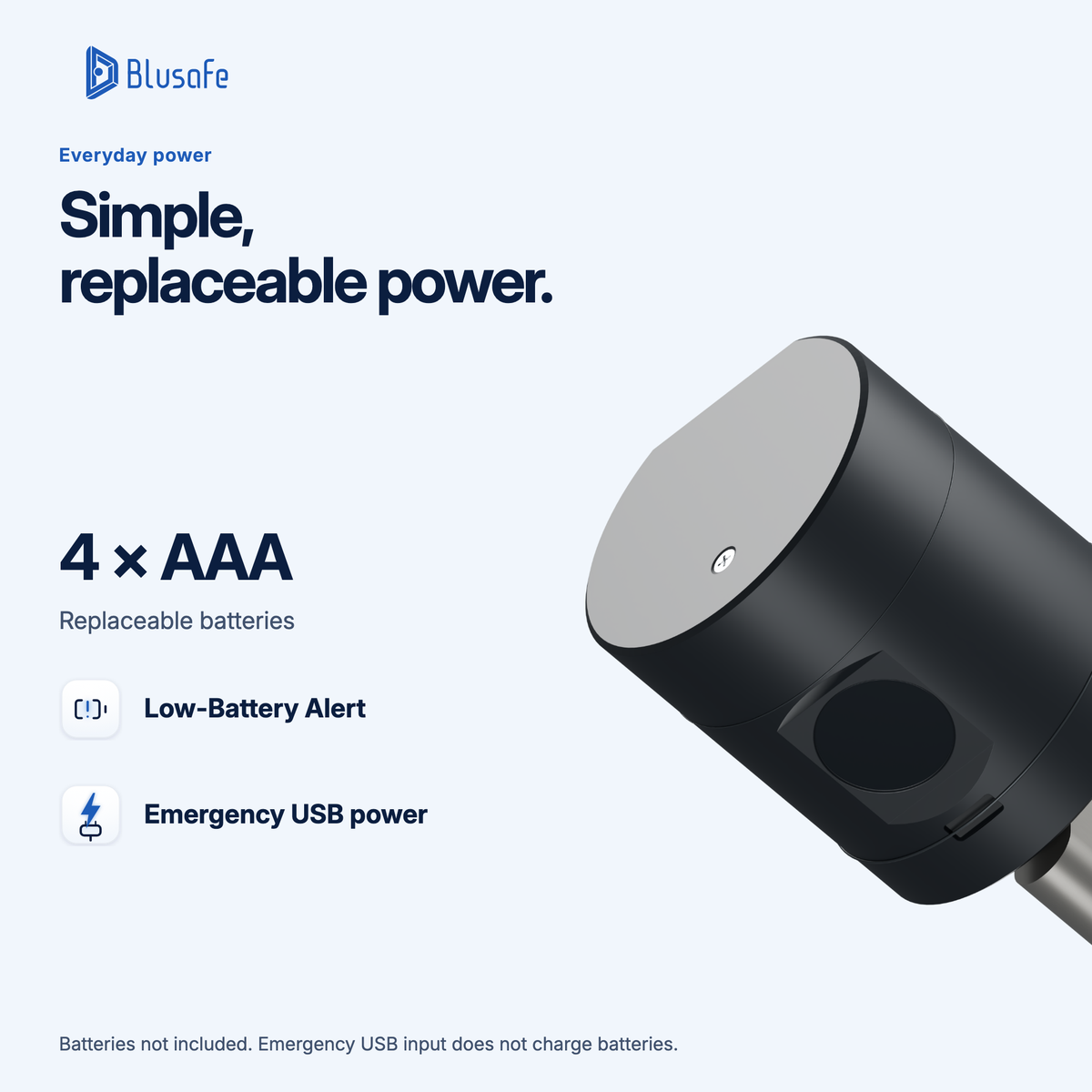 Blusafe Axis — Replaceable power and low-battery alert