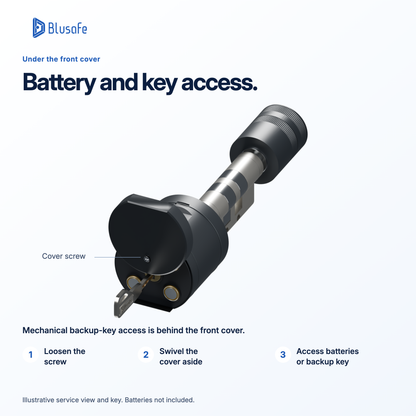 Blusafe Axis — Battery and backup-key access