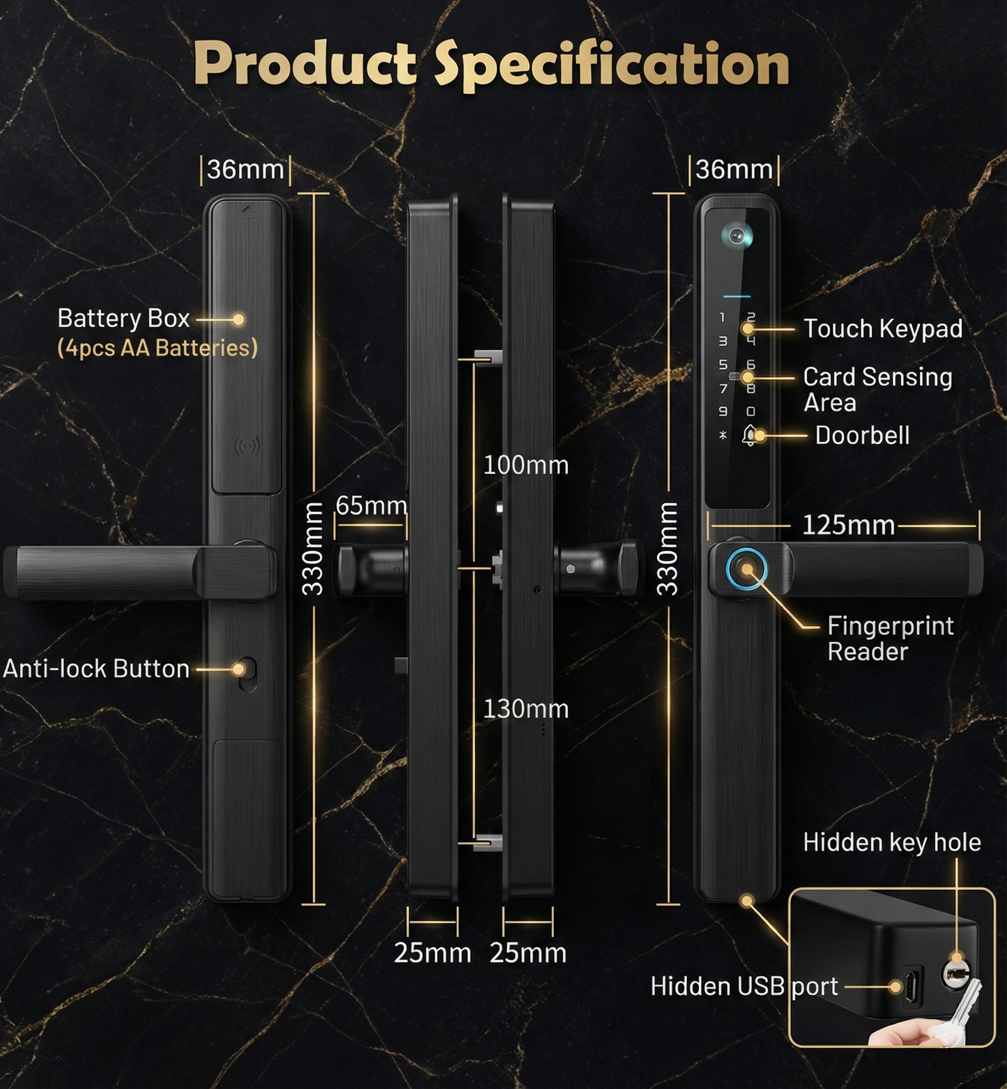 Blusafe Fortis V – Tuya WiFi Camera Smart Handle with Fingerprint, RFID, Keypad & Mechanical Key