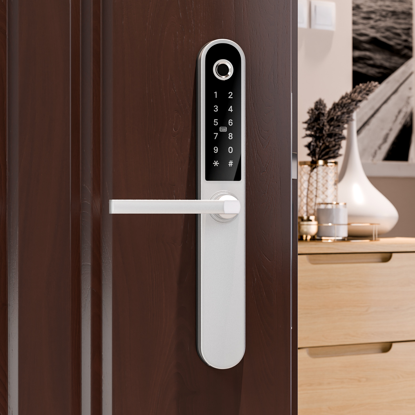 Blusafe Apollo Black - 주택 보안, 지문 인식, 키 카드, 키패드, 앱 제어, 원격 잠금/잠금 해제를 위한 열쇠가 없는 도어 핸들