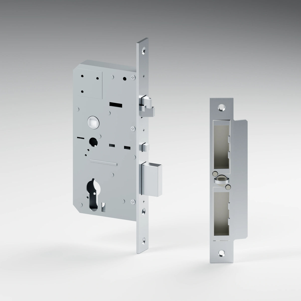 Blusafe timber auto-lock kit and matching keep, with stronger studio contrast