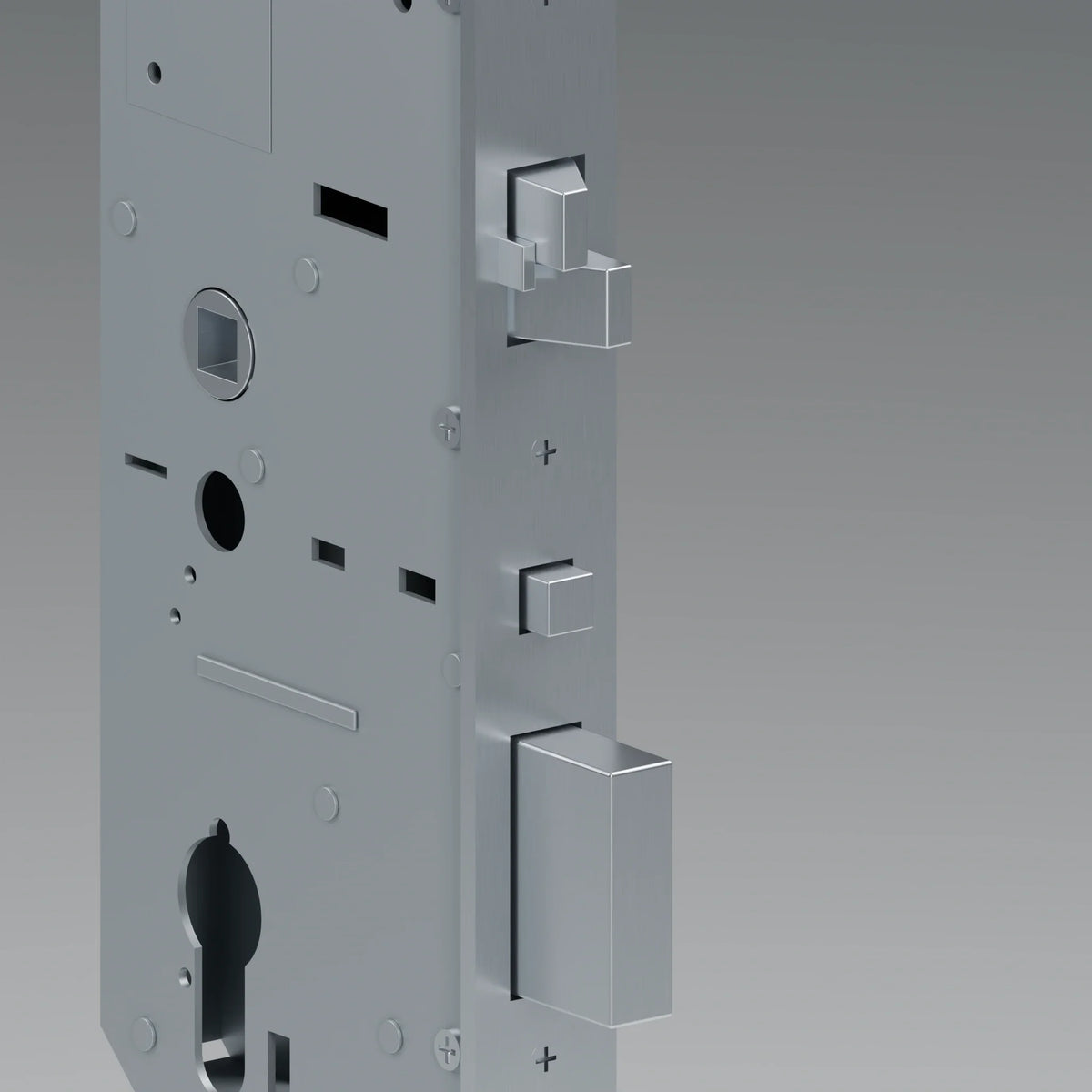 Split latch, closing trigger and extended 19.5 mm deadbolt on the Blusafe auto-lock mortice