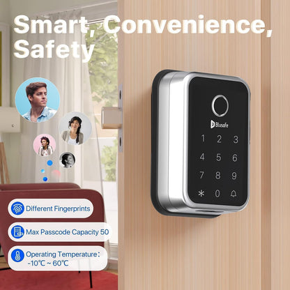 Blusafe Cloud Satin Nickel - Keyless Finger Print Smart Door Lock, Touch Keypad, Pin Code Access Lock, Internal Thumbturn Operation