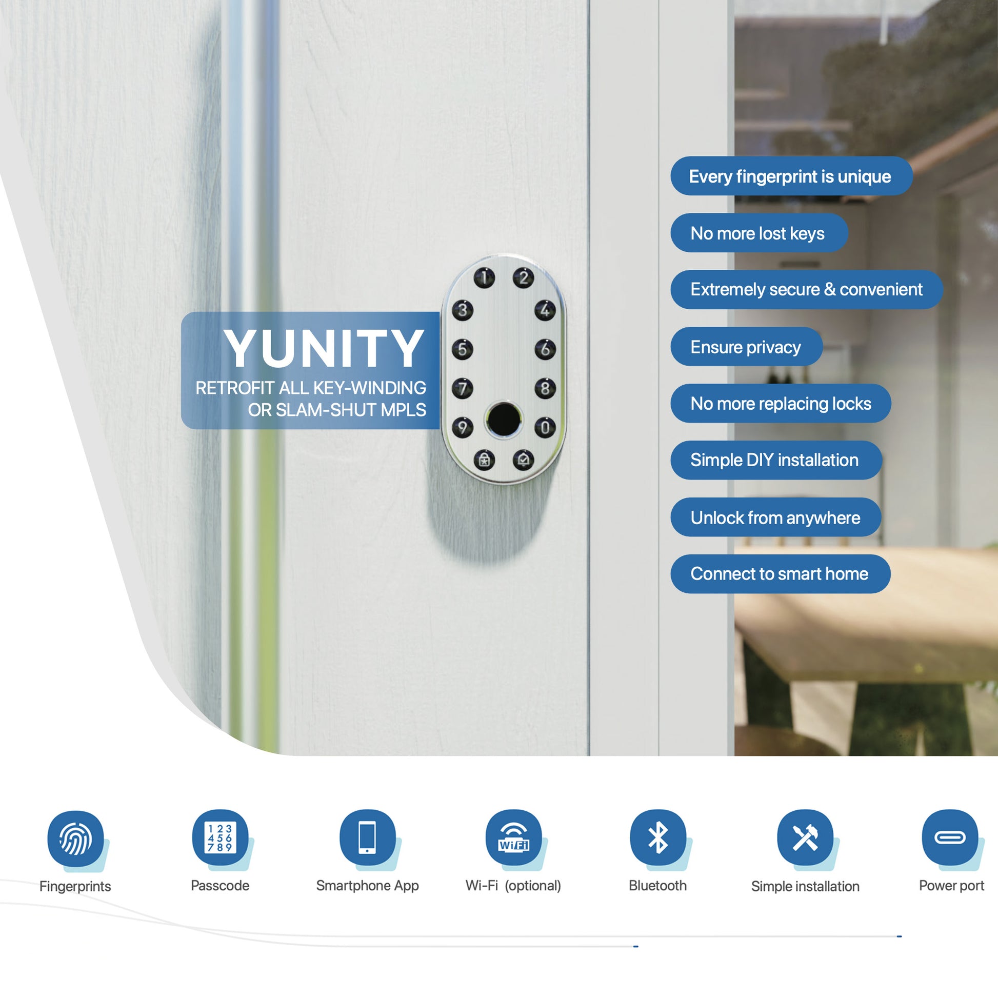 Yunity Brushed Nickel Smart Escutcheon Smart Door Lock To Suit Pull Bars, Auto Locks, Slam Shut Multi Points